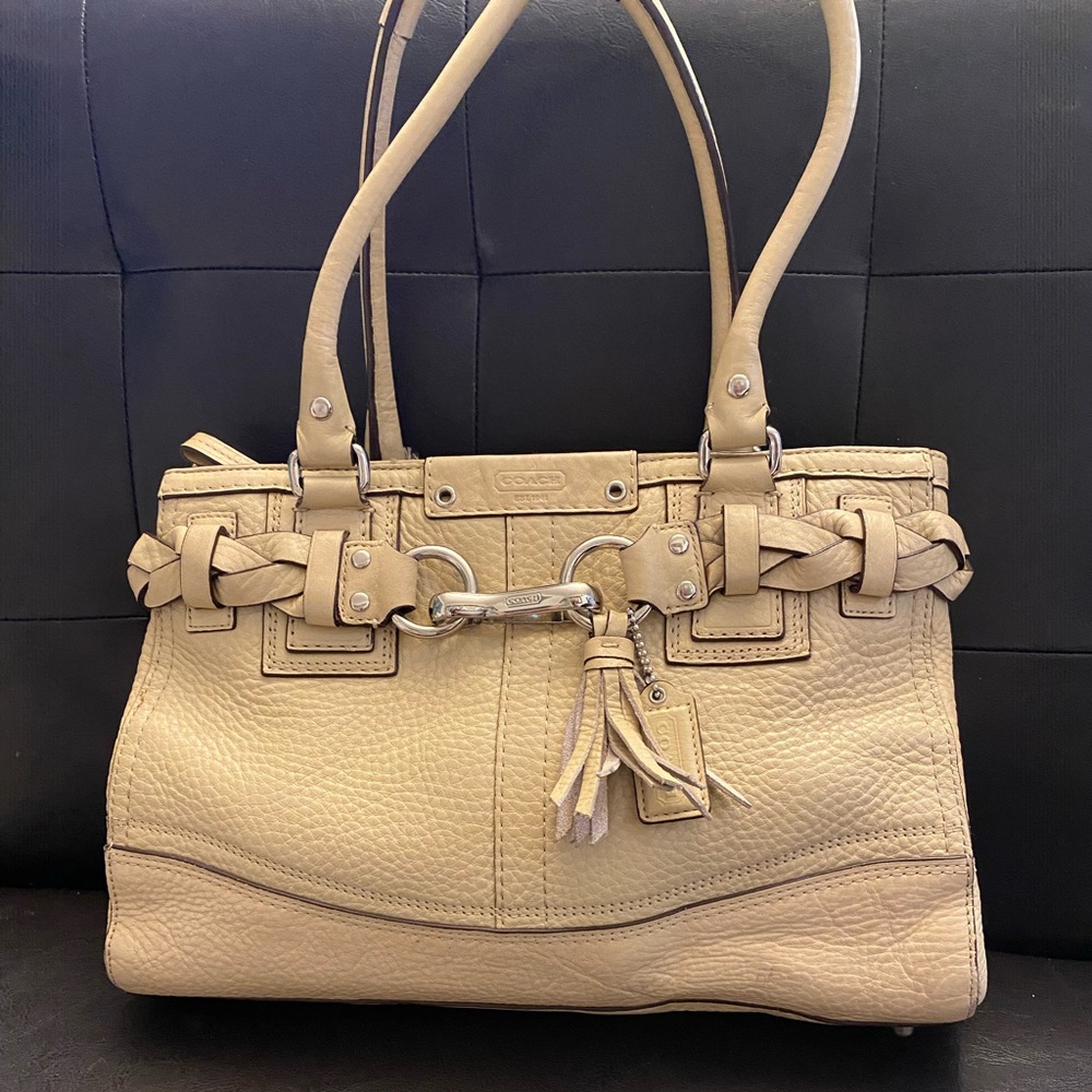 Coach 10529 Hampton Crème Leather Belted Breaded Carryall Handbag